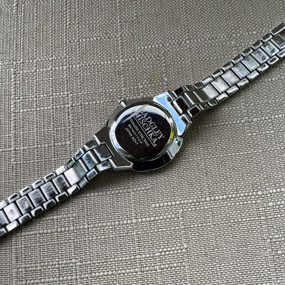 Badgley Mischka Ladies Watch Silver Tone Crystals Accent Analog Quartz Watch Box - Picture 10 of 12